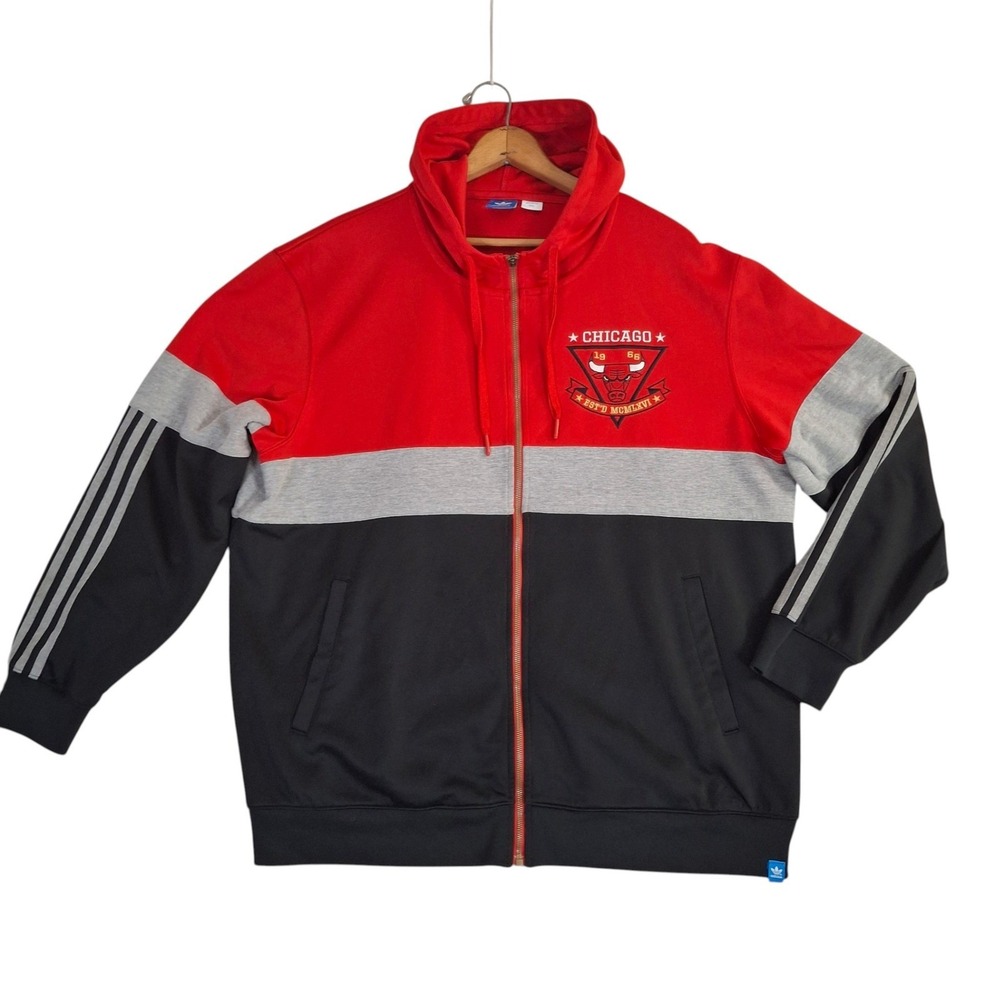 Adidas Originals Chicago Bulls Hooded Track Jacket Mens 2XL Red Black READ